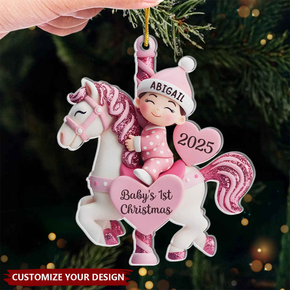 Personalized Christmas Baby Shower Acrylic Ornament, Gender Reveal Gifts For New Moms, New Dads, New Parents - Love At First Sleigh