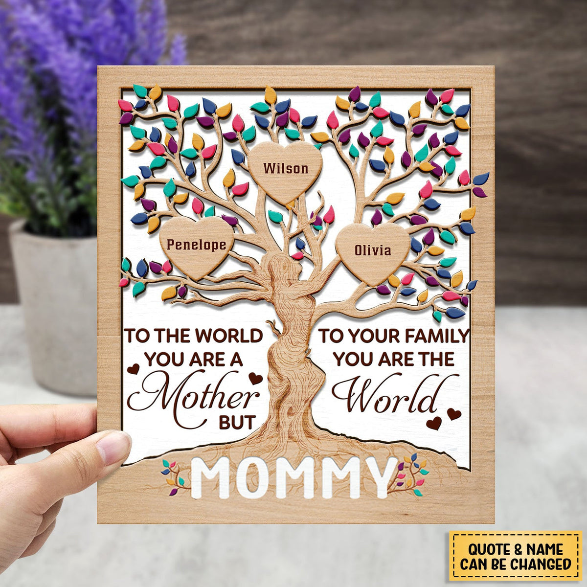Heart Tree Mom - Personalized 2-Layered Wooden Plaque With Stand - Gift For Mother, Grandma, Auntie