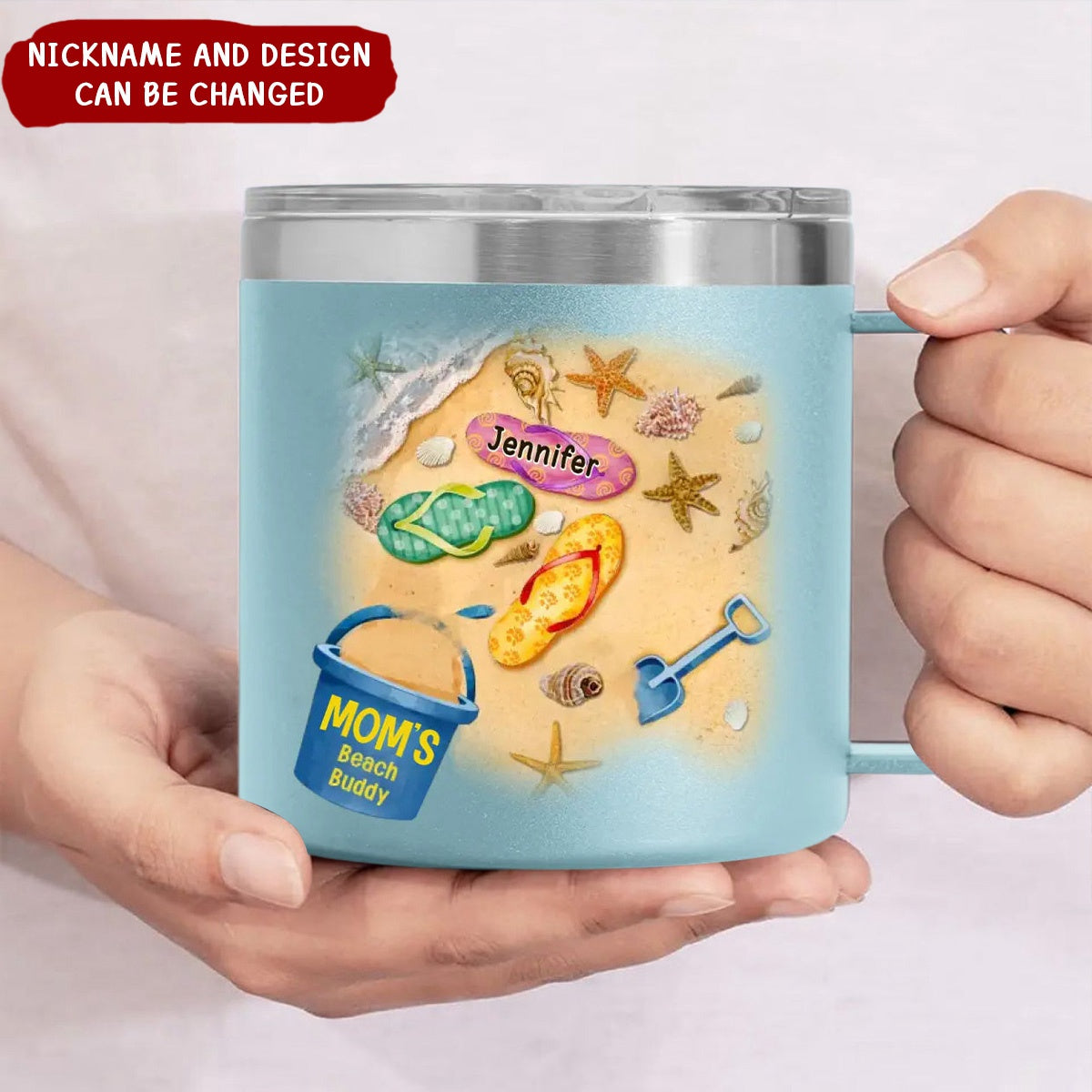 We Are Your Beach Buddies - Family Personalized Custom 14oz Stainless Steel Tumbler With Handle - Gift For Mom, Grandma