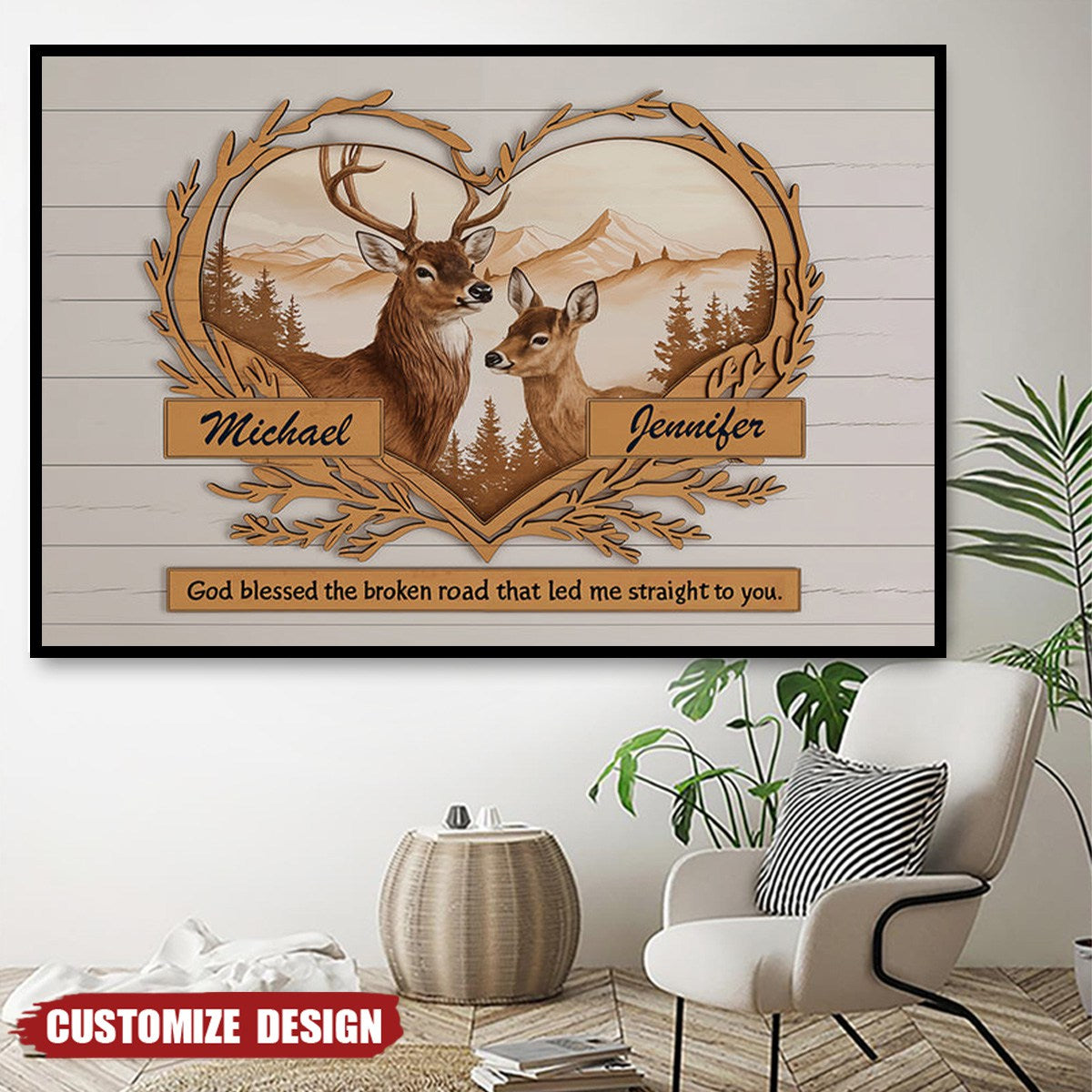 Personalized Deer Love Mountains Poster