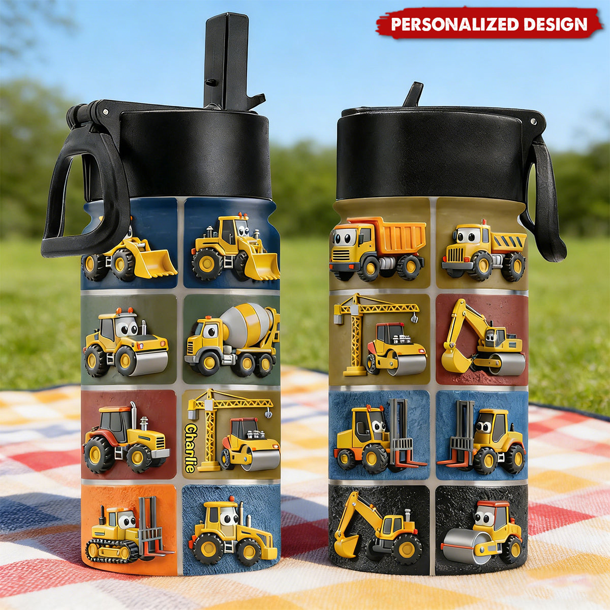 Construction Machines - Personalized Kid Kids Water Bottle