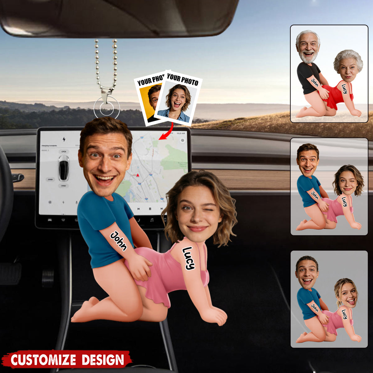 Naughty Personalized Photo Acrylic Car Ornament - Gifts For Couple