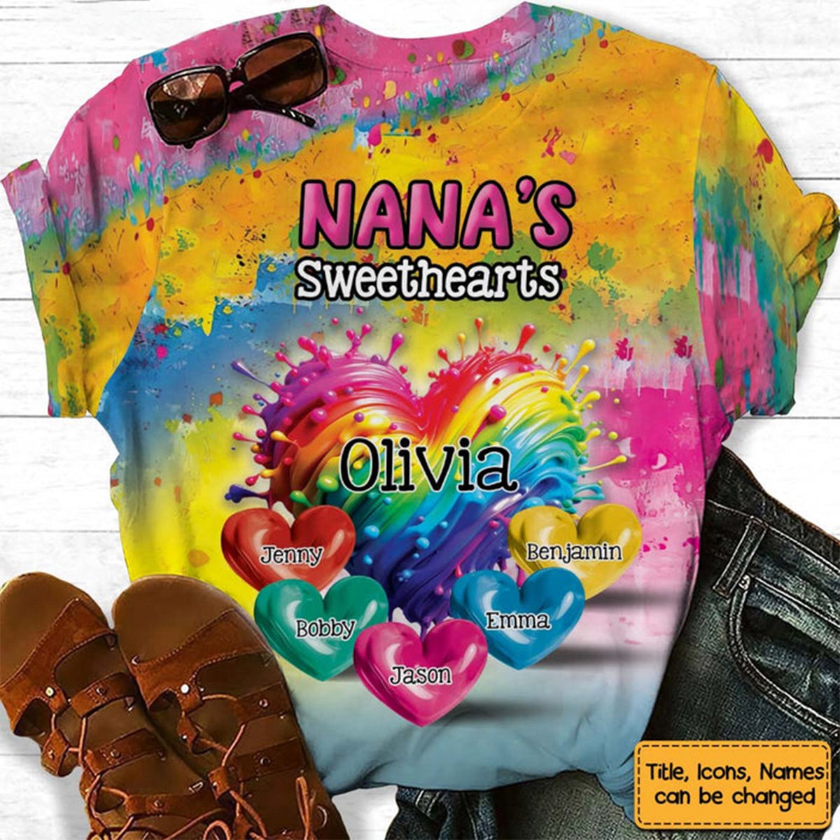 Personalized Sweatheart Paint Splatter Grandma Mom Kids All-over Print T Shirt
