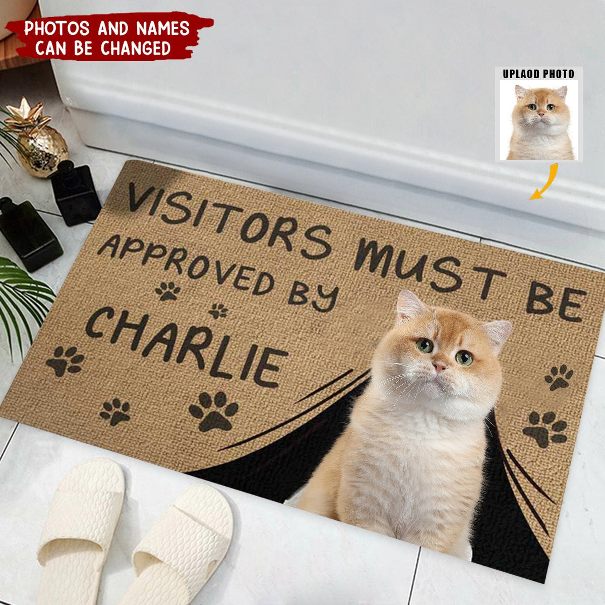 Custom Photo Visitors Must Be Approved By This Dog - Dog & Cat Personalized Home Decor Decorative Mat