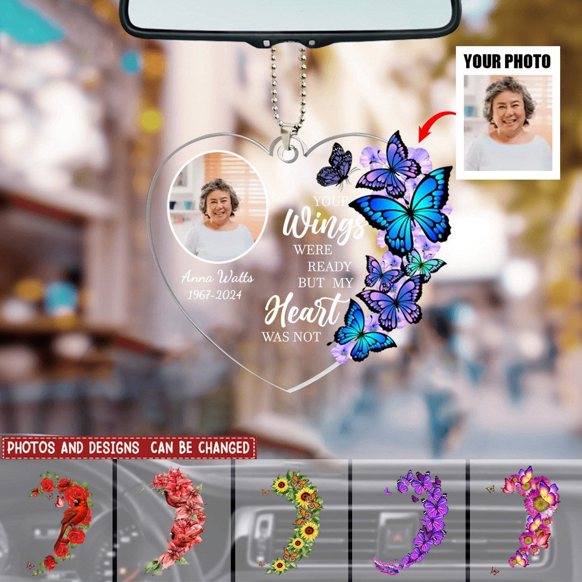 Your Wings Were Ready, But My Heart Was Not - Personalized Acrylic Car Hanger, Sympathy Gift For Loss of Loved One