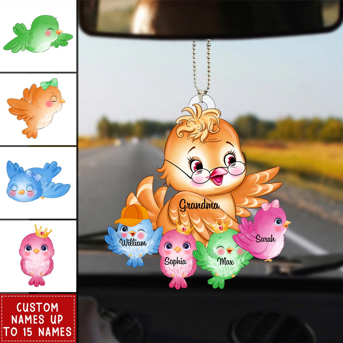 Personalized Nana/Mom Bird WIth Little Kids Acrylic Car Ornament-Gift For Mother's day