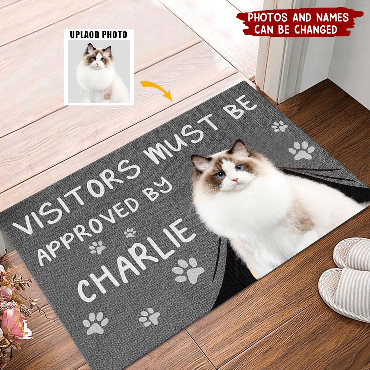 Custom Photo Visitors Must Be Approved By This Dog - Dog & Cat Personalized Home Decor Decorative Mat