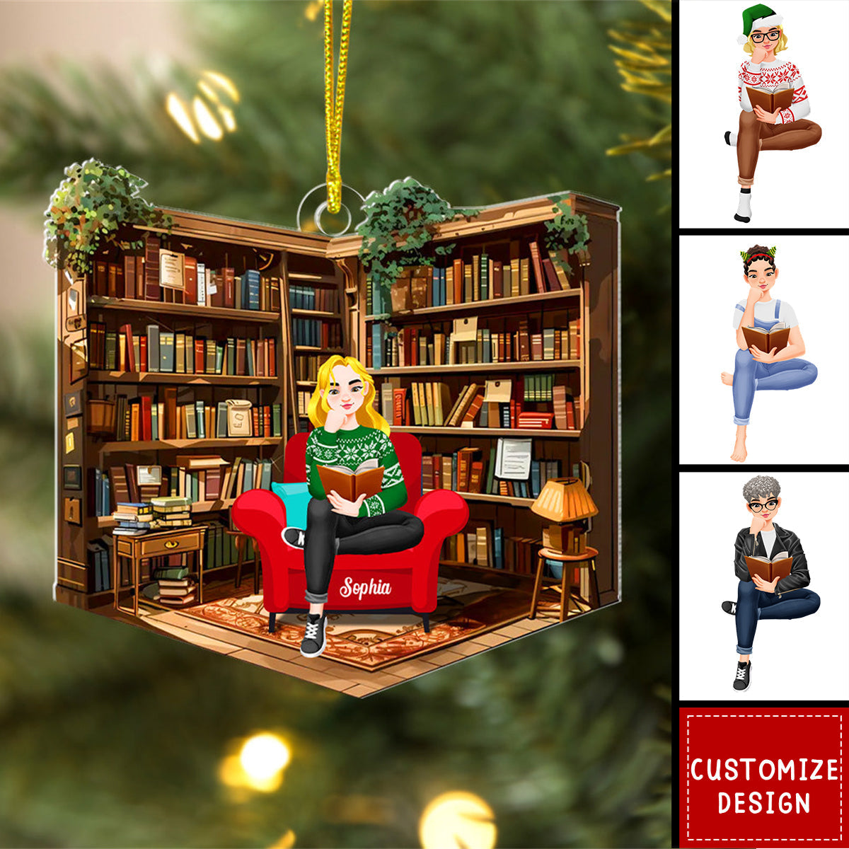 Personalized Girl Reading Book Acrylic Ornament - Gifts For Book Lovers
