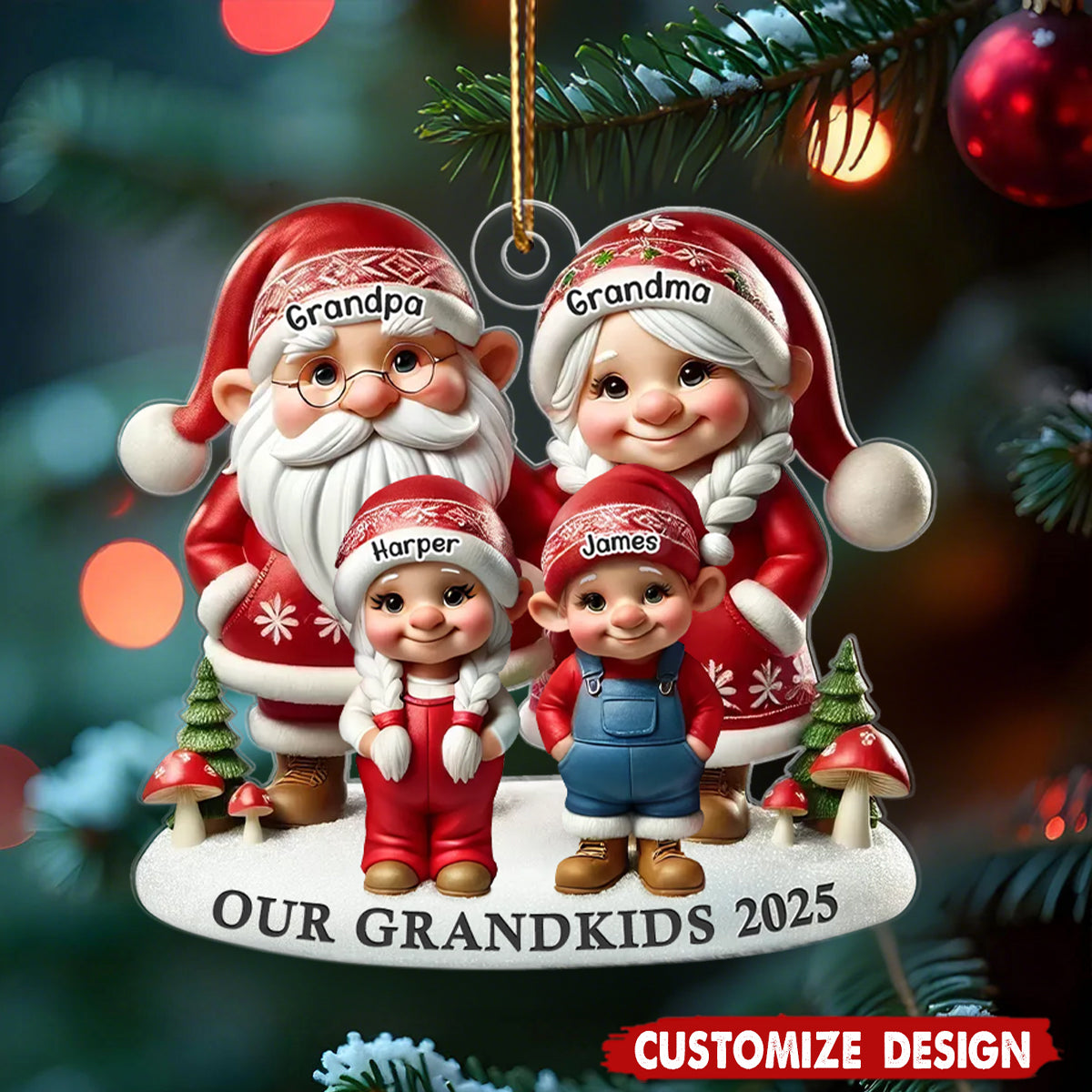 Grandma Grandpa And Grandkids Christmas Personalized Acrylic Ornament