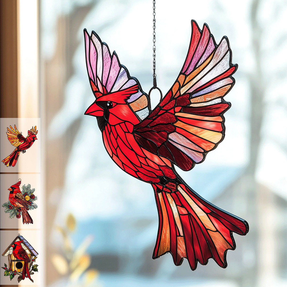 Snowy Redbird Delight - Window Hanging Suncatcher