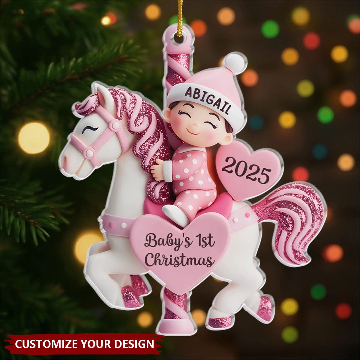 Personalized Christmas Baby Shower Acrylic Ornament, Gender Reveal Gifts For New Moms, New Dads, New Parents - Love At First Sleigh