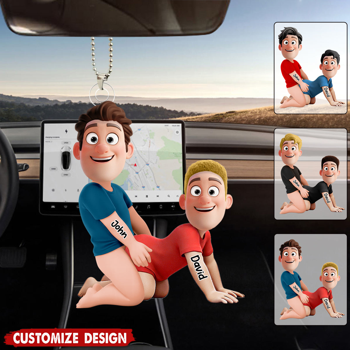 Naughty Personalized Gay Couple Car Ornament - Gifts For Couple