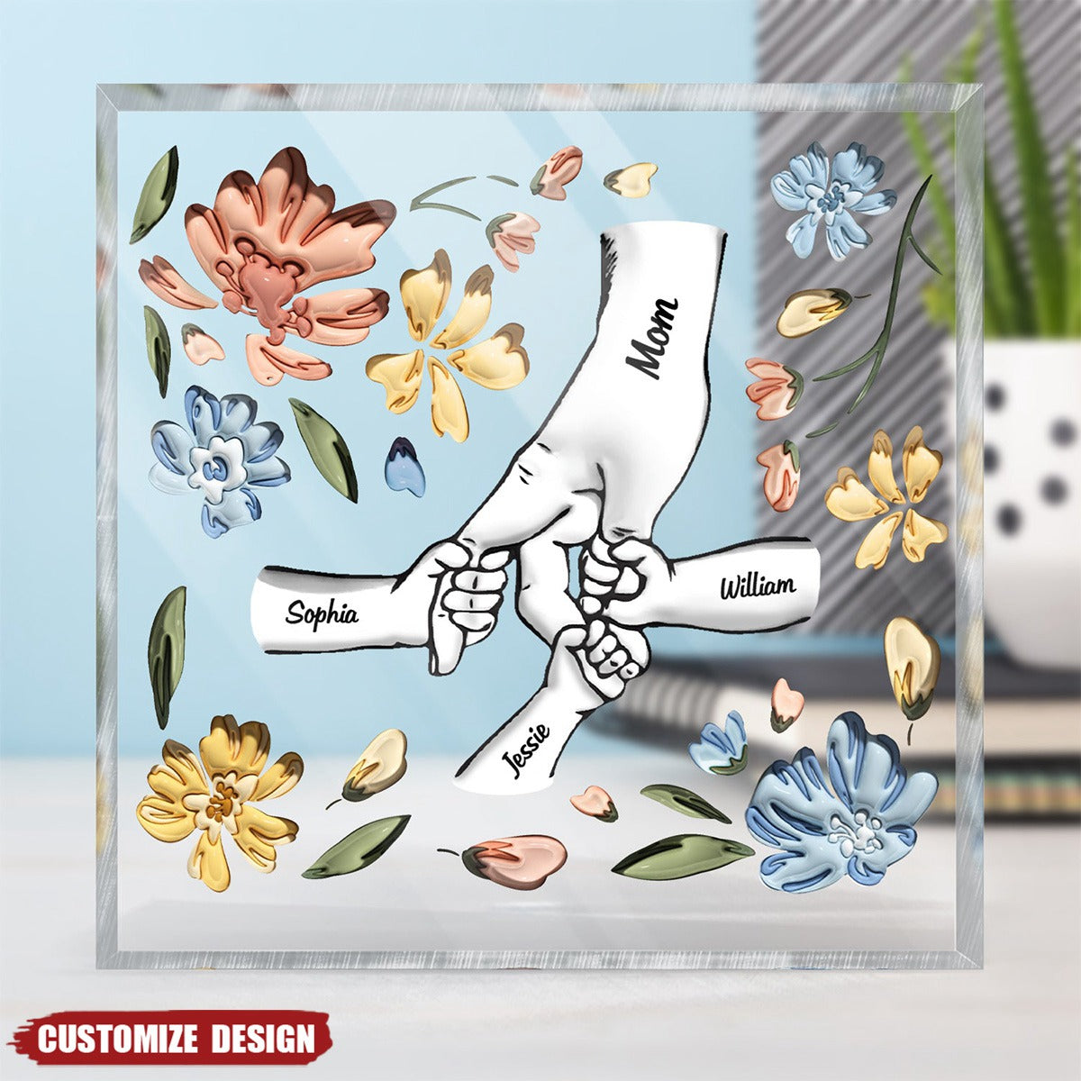 Hand In Hand, I Will Always Protect You - Gift For Mom, Grandma - Personalized Square Shaped Acrylic Plaque