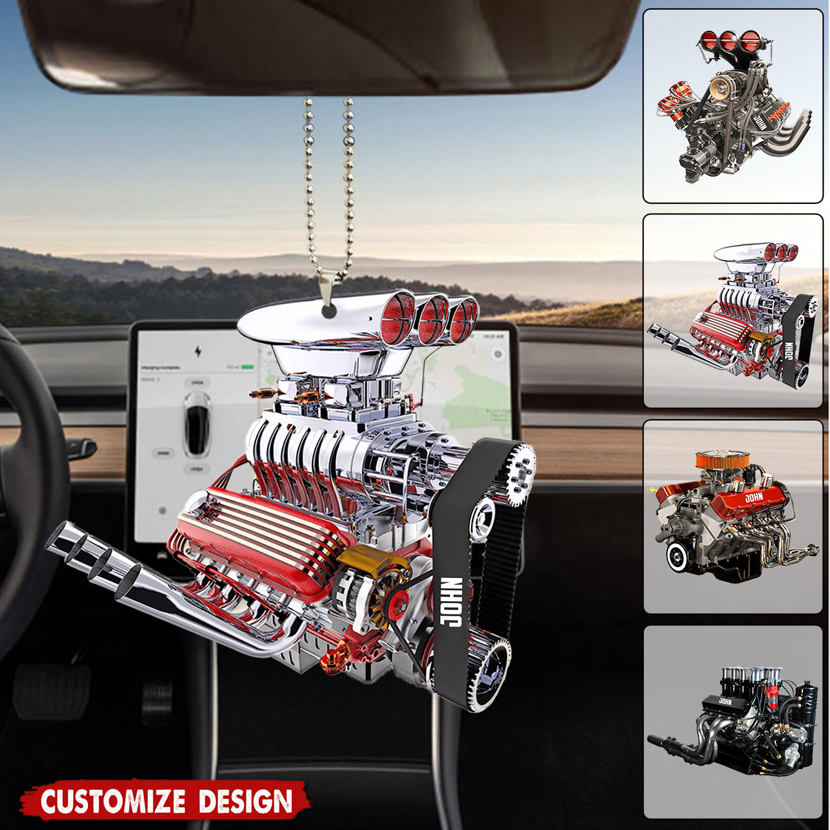 Drag Racing Hot Rod V8 Engine - Personalized Drag Racing Car Hanging Ornament - Gift For Racing Lovers