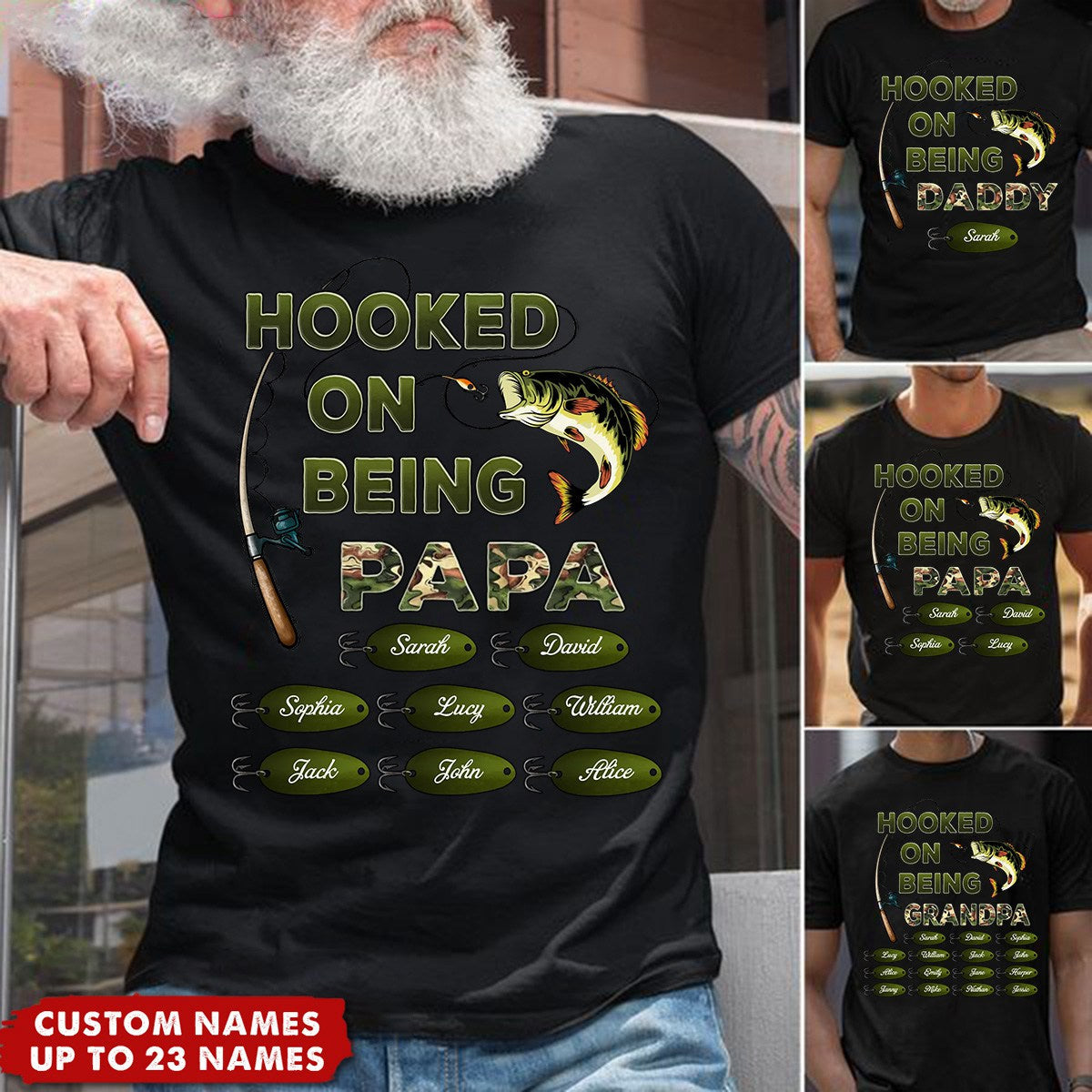 Hooked On Being Grandpa Fishing Camouflage - Personalized Shirt - Father's Day Gift For Grandpa/Dad/Husband