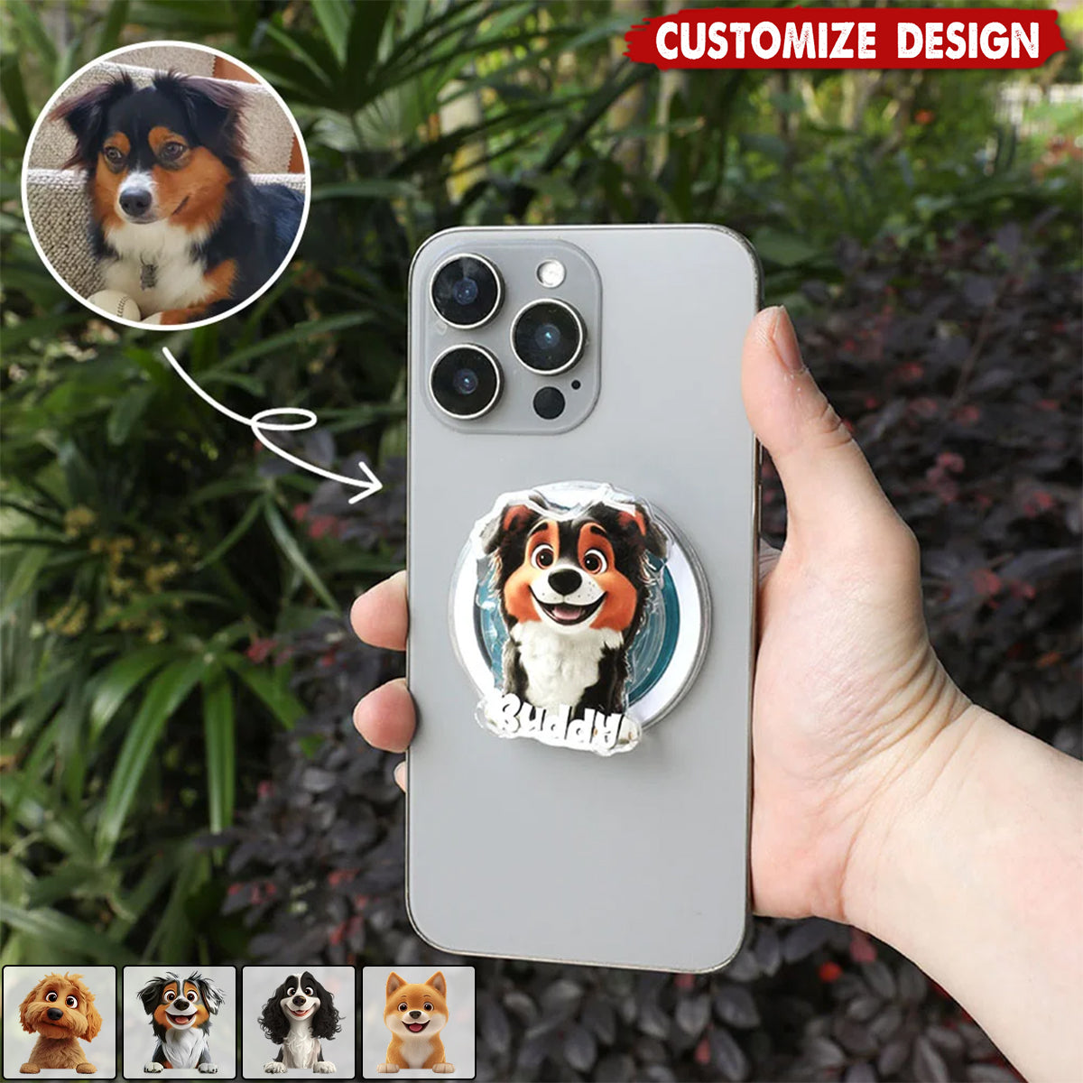 Personalized Cartoon Dog Magnetic Phone Grip Phone Accessory - Gift for Dog Lovers