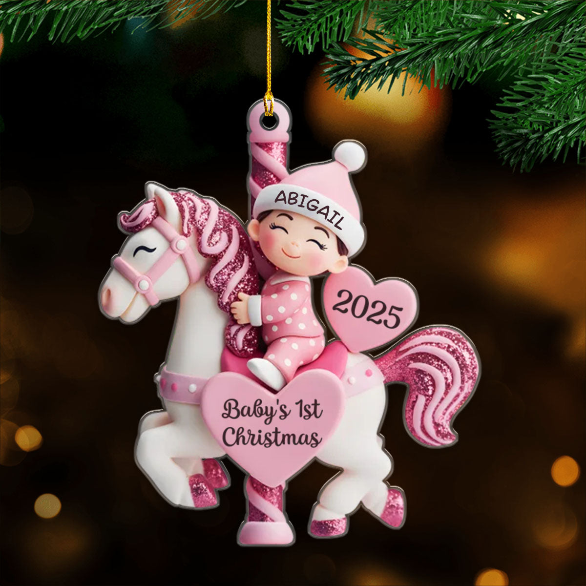 Personalized Christmas Baby Shower Acrylic Ornament, Gender Reveal Gifts For New Moms, New Dads, New Parents - Love At First Sleigh