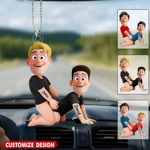 Naughty Personalized Gay Couple Car Ornament - Gifts For Couple