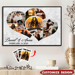 Love Story Collage - Two Hearts Entangled Photo Collage Poster - Personalized Anniversary Gift For Couples