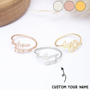 Personalized Double Handwriting Name Ring -  Gift For Mom,Couple