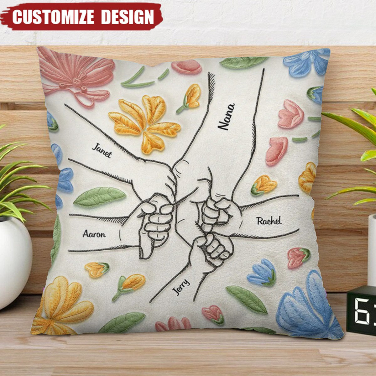 Hand In Hand, I Will Always Protect You - Personalized Family Pillow