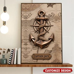 Nautical Anchor Vintage Nautical Map Fragment-Personalized  Poster