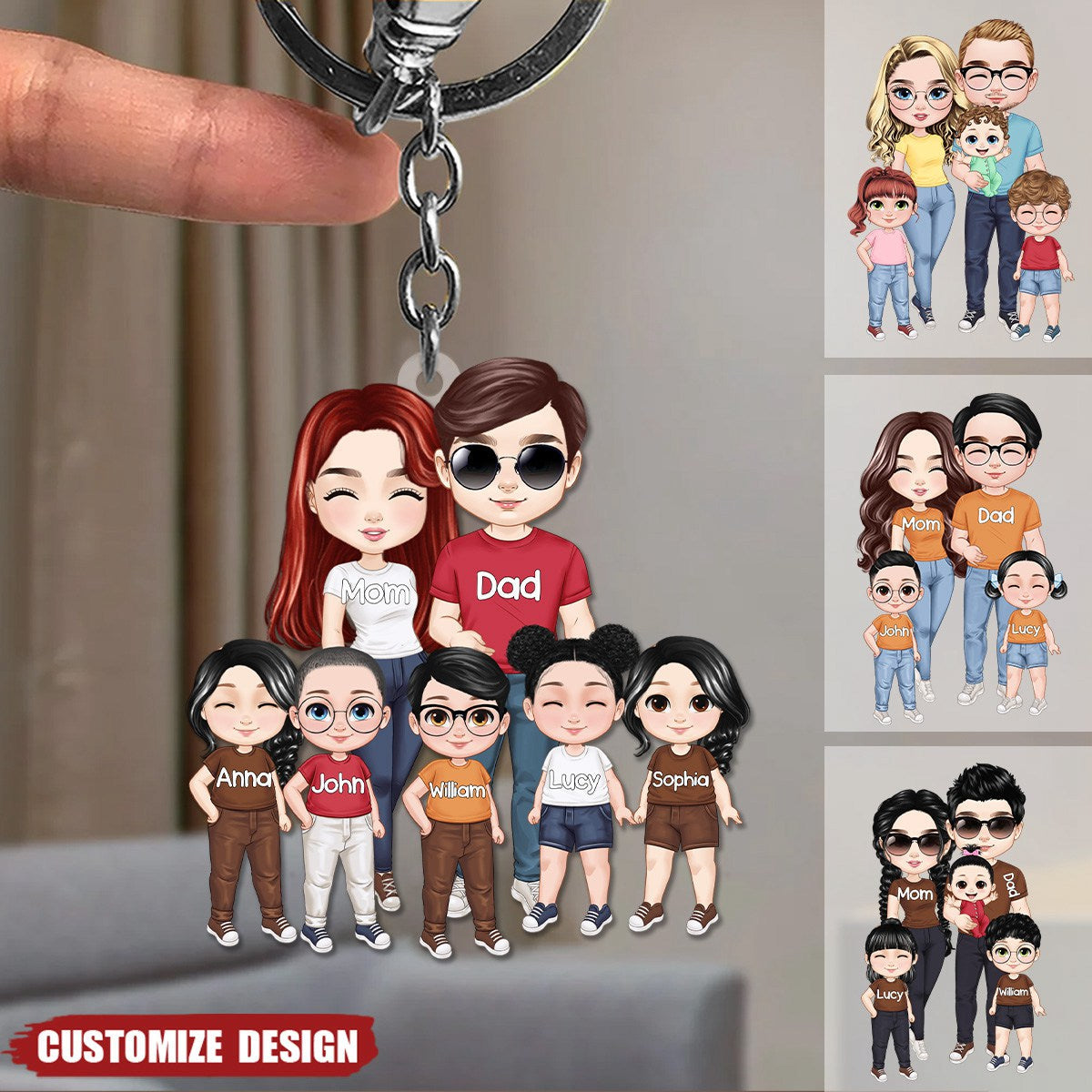 Doll Personalized Family Keychain - Gift For Family, Mom, Dad, Grandma, Grandpa