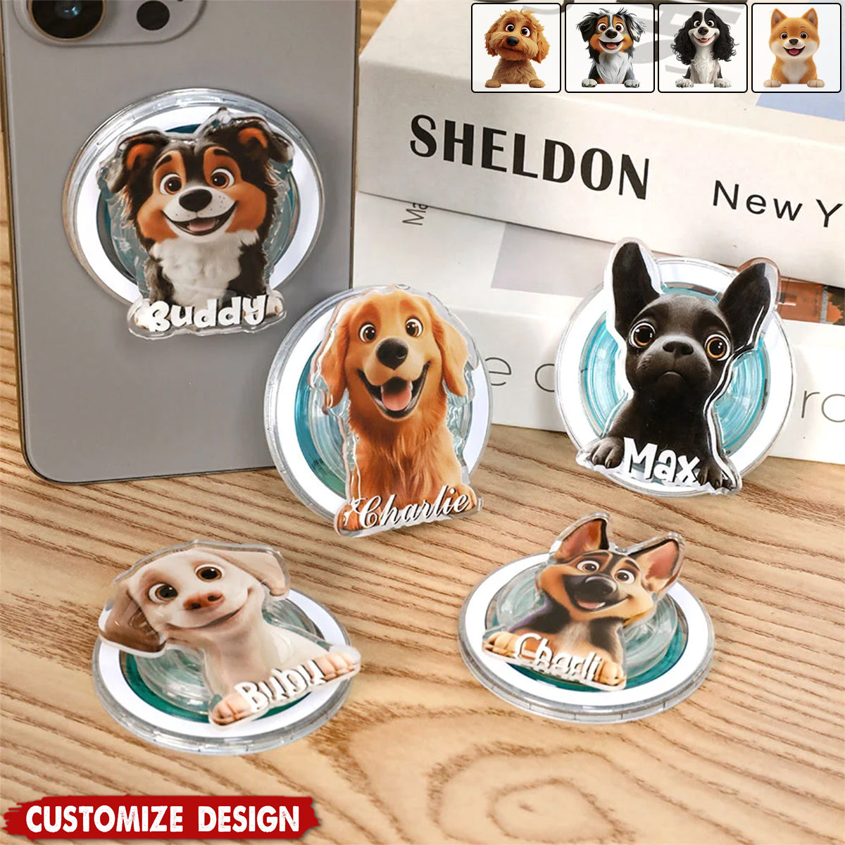 Personalized Cartoon Dog Magnetic Phone Grip Phone Accessory - Gift for Dog Lovers