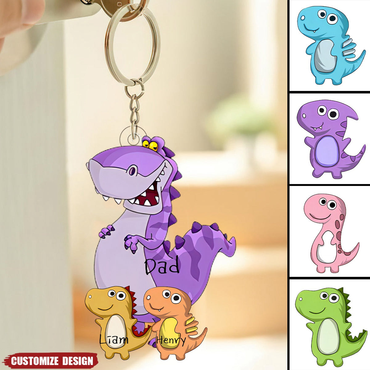 Grandpasaurus And Kids Personalized Keychain