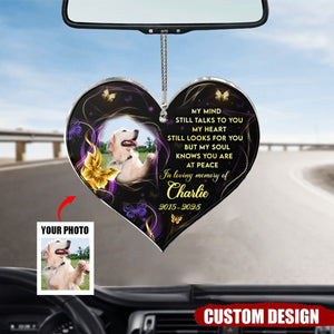 My Mind Still Talks To You - Personalized Photo Memorial Heart Acrylic Car Ornament - Gift For Family Member