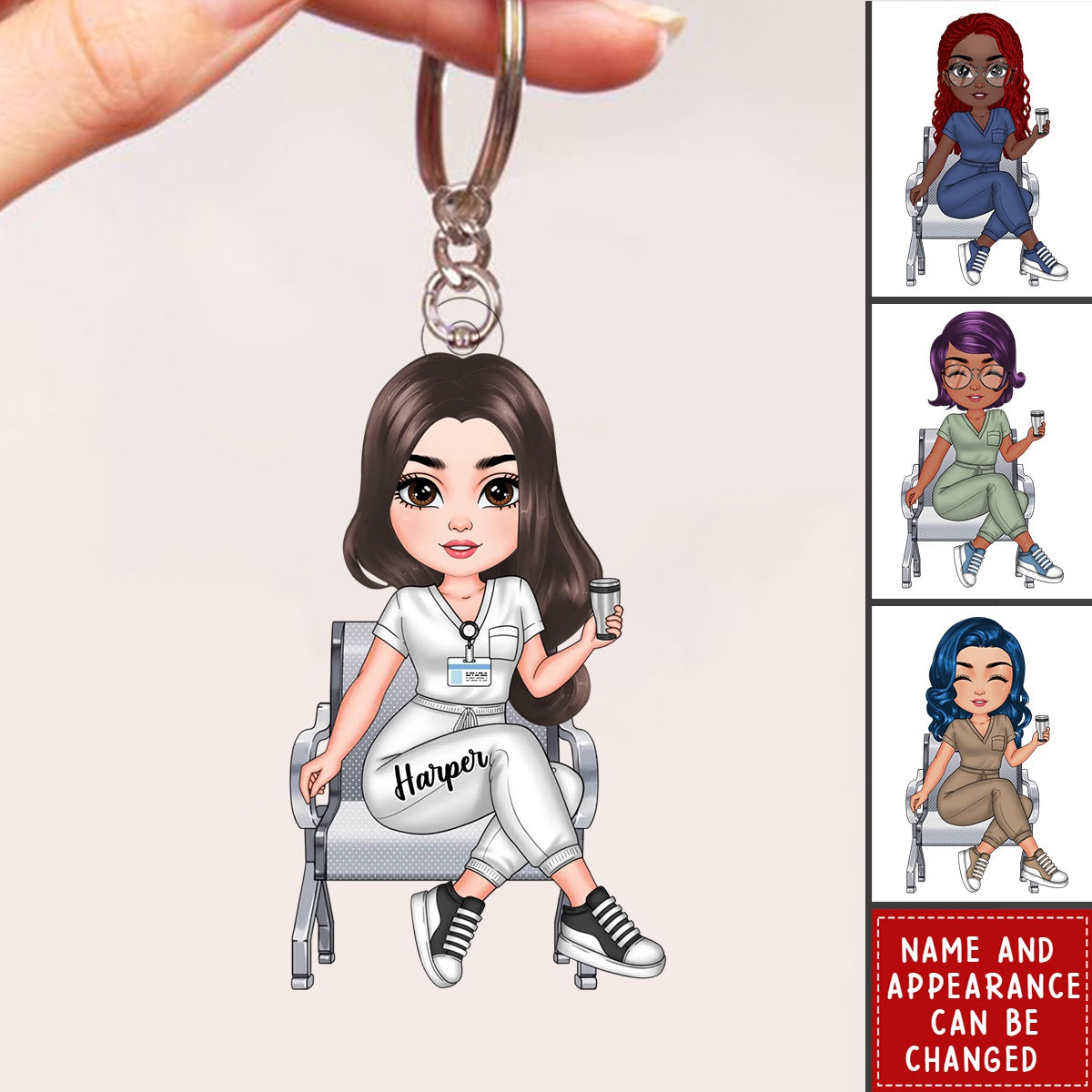 Nurse Sitting Keychain - Personalized Acrylic Keychain - Gift For Nurse