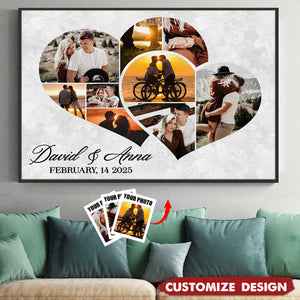 Love Story Collage - Two Hearts Entangled Photo Collage Poster - Personalized Anniversary Gift For Couples