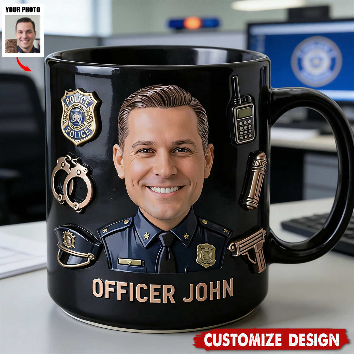 Funny Caricature Custom Mug From Any Photo - Personalized Police Officer Mug