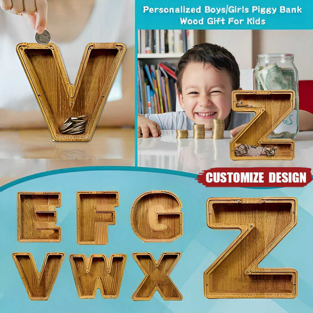 Custom initial Coin Bank With Name,Wooden Piggy Bank Gift For Boys or Girls