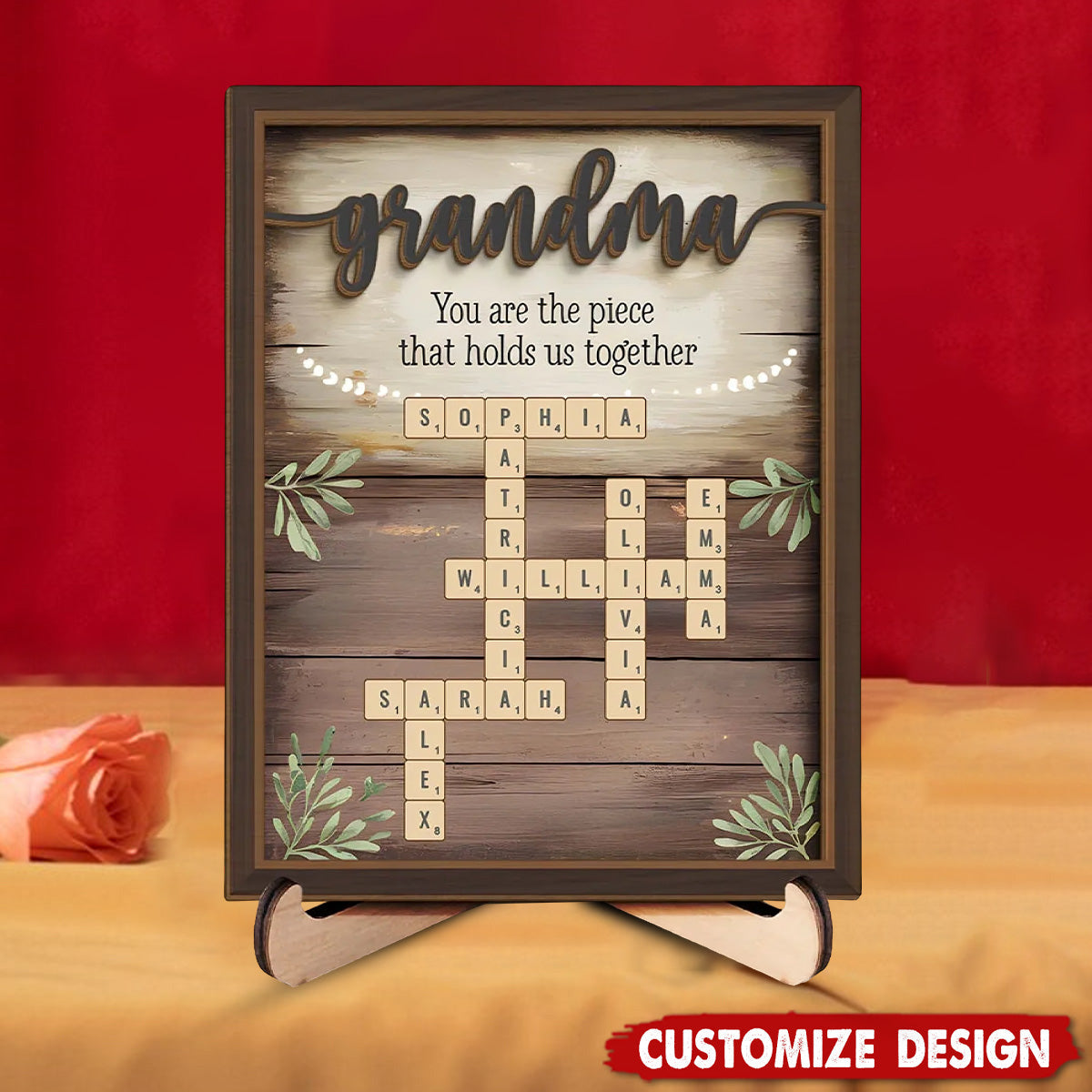 Her Love Is The Thread That Stitches Our Family Together - Family Personalized Custom 2-Layered Wooden Plaque With Stand - Mother's Day Gift For Mom, Grandma