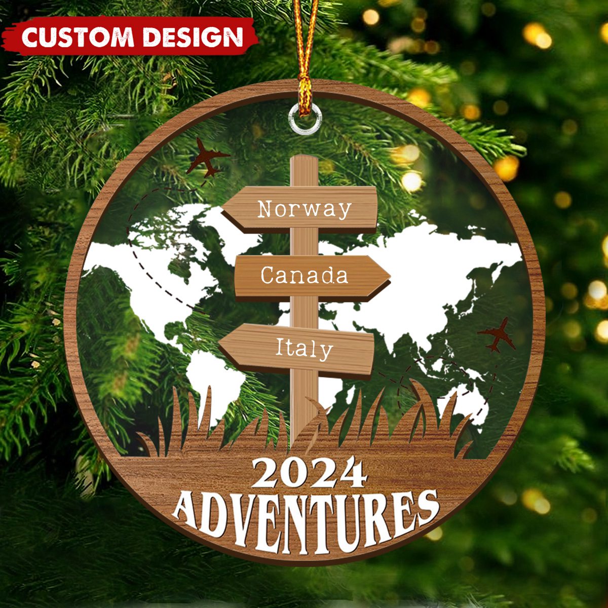 Personalized Travel Adventure Ornament, Custom Traveling Destination - Gift for Travelers - 2024 New Release