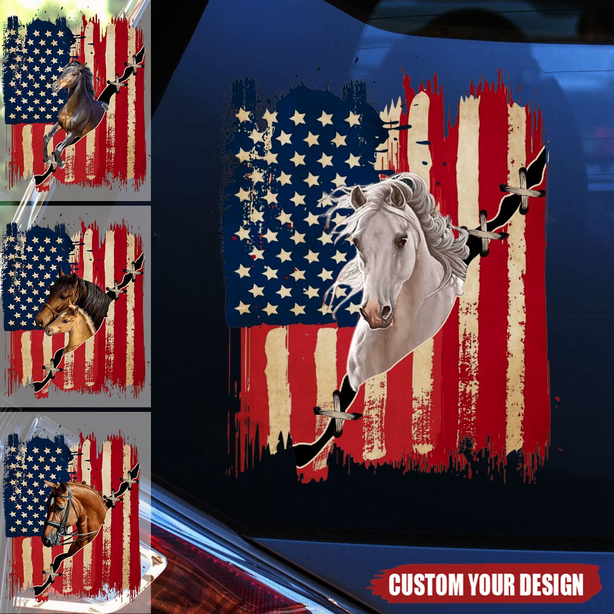 Personalized America horse flag printed decal - gift for horse lovers