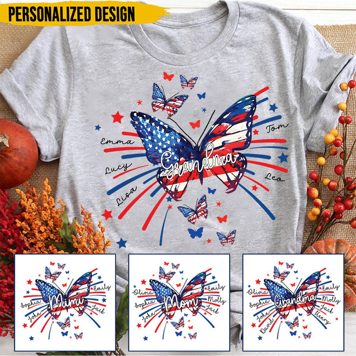 Nana/Mom Butterfly Star And Grandkids Personalized Shirt