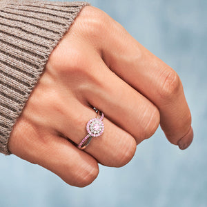 Pink Teal Round Diamond Infinity Ring - Gift For Mom,Grandma