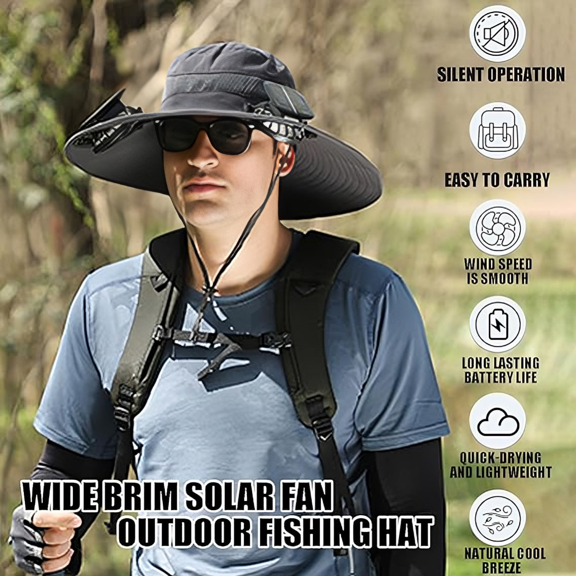 Wide Brim Solar Fan Outdoor Fishing Hat-Solar & USB Charging - Father's Day Gift