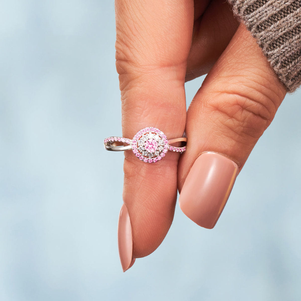 Pink Teal Round Diamond Infinity Ring - Gift For Mom,Grandma