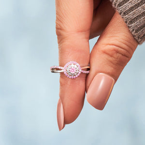 Pink Teal Round Diamond Infinity Ring - Gift For Mom,Grandma