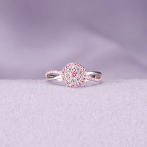 Pink Teal Round Diamond Infinity Ring - Gift For Mom,Grandma