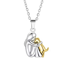 Pendants Puppy Woman Dog Hug Necklace-Gift For Animal Lover