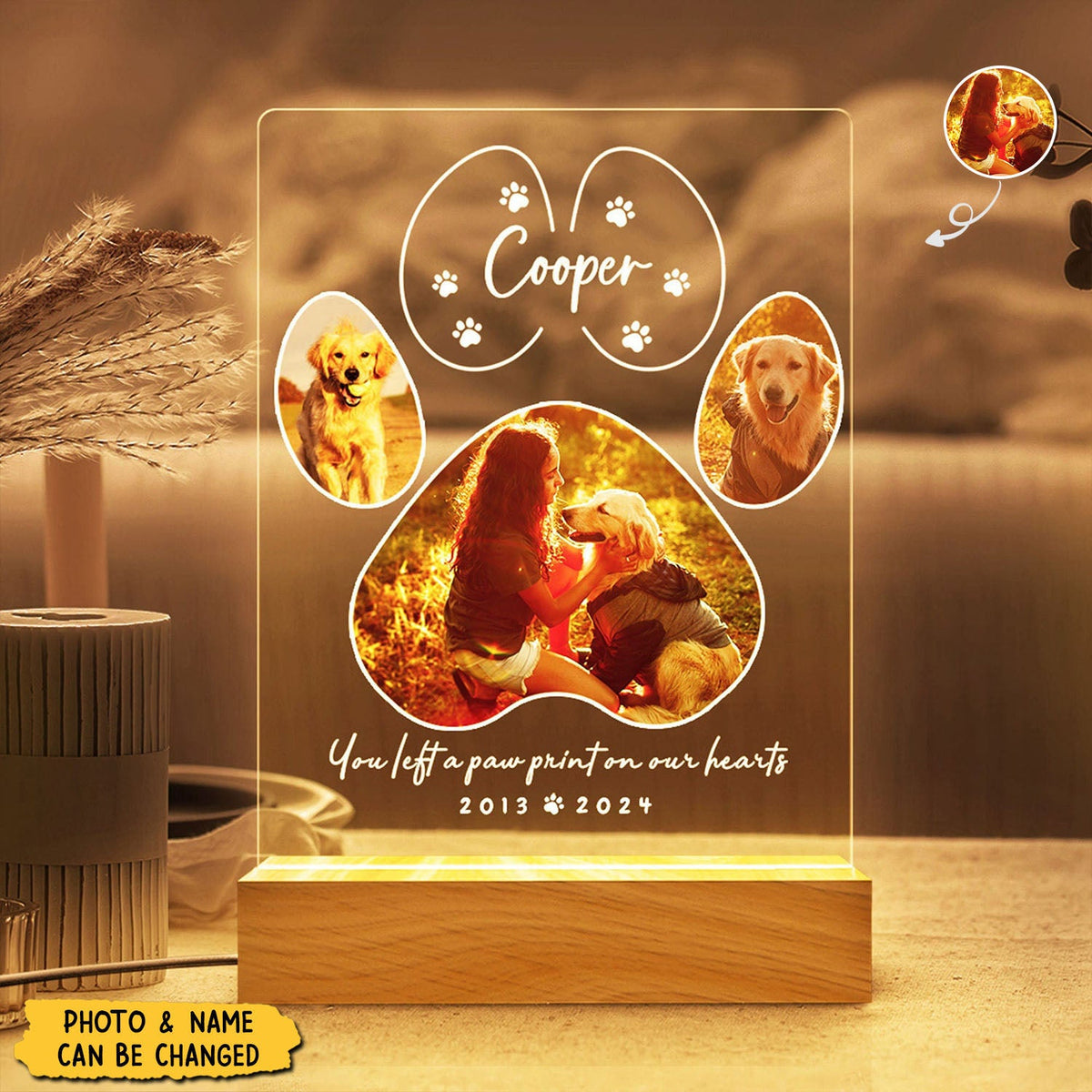 You Left A Paw Print On Our Hearts - Pet Memorial Personalized Night Light