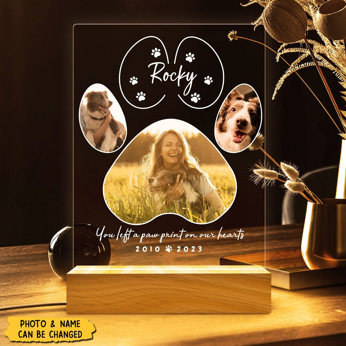 You Left A Paw Print On Our Hearts - Pet Memorial Personalized Night Light