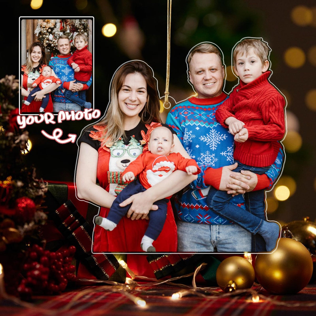 Personalized Love Family Upload Photo Christmas Ornament