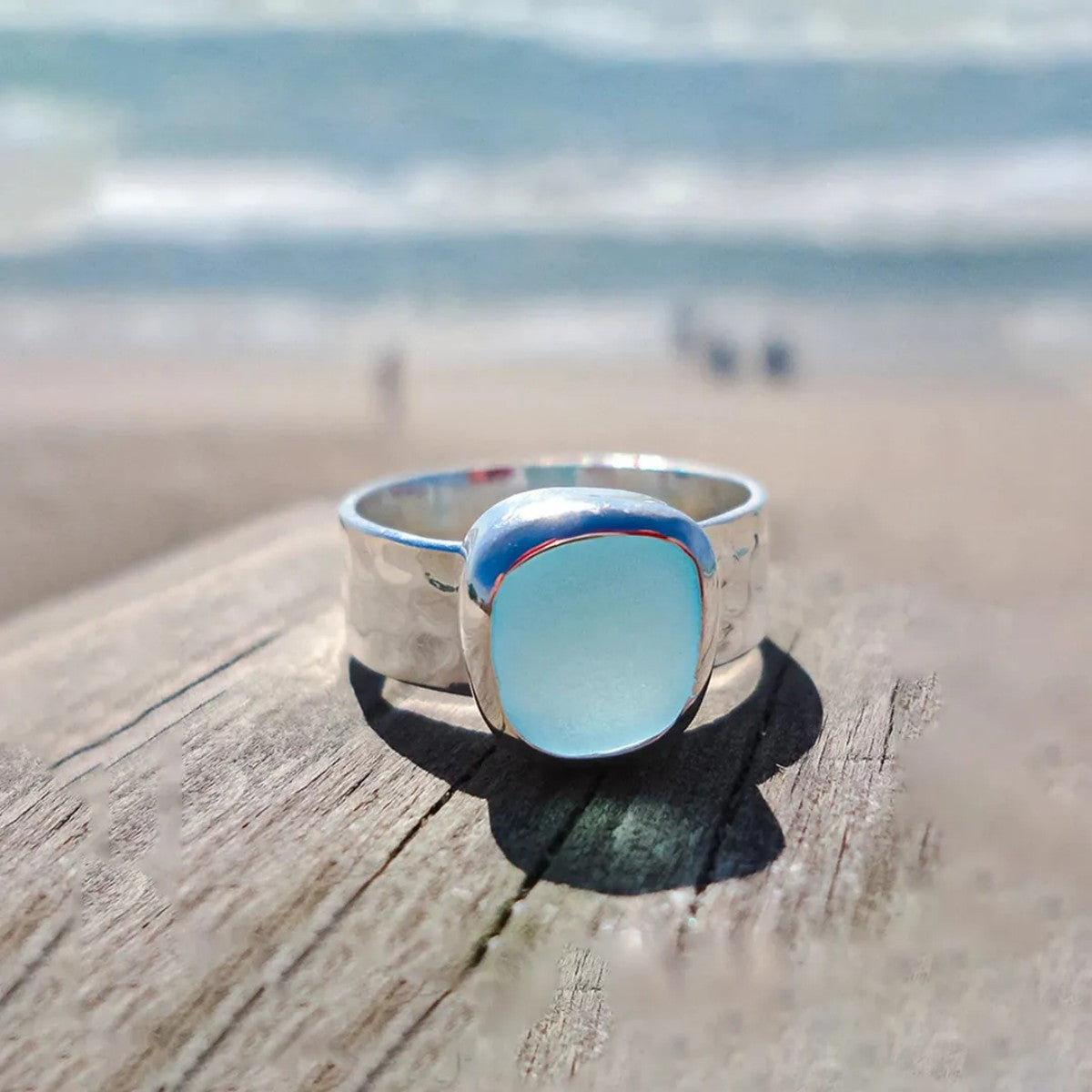 Ovarian Cancer Awareness-Thalassophile Sea Glass Wide Band Ring