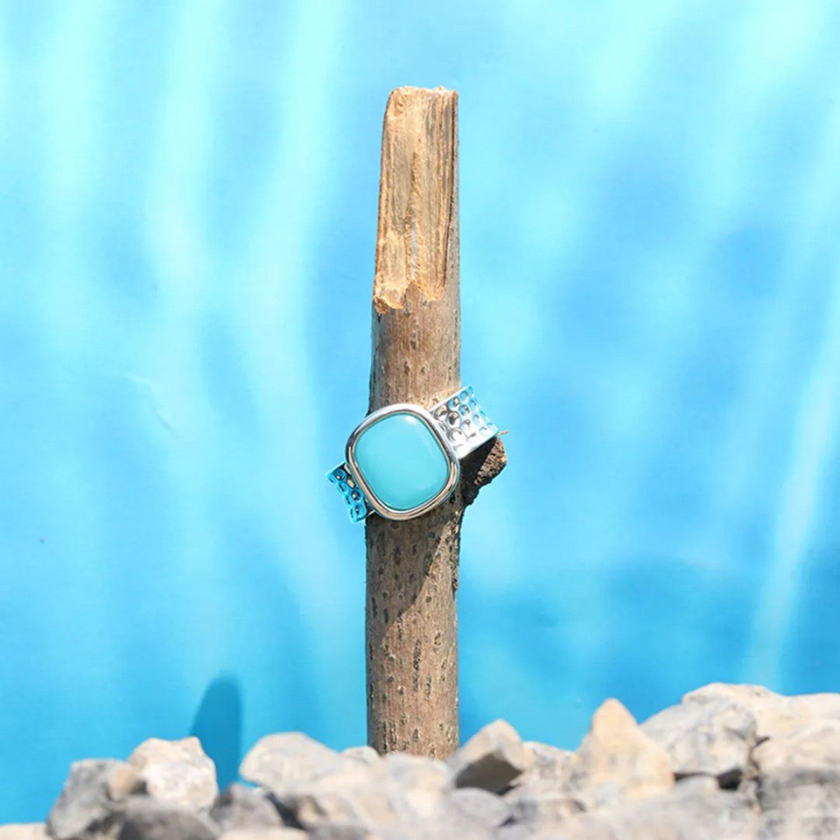 Ovarian Cancer Awareness-Thalassophile Sea Glass Wide Band Ring