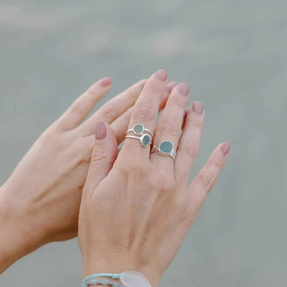 Ovarian Cancer Awareness-Thalassophile Sea Glass Wide Band Ring